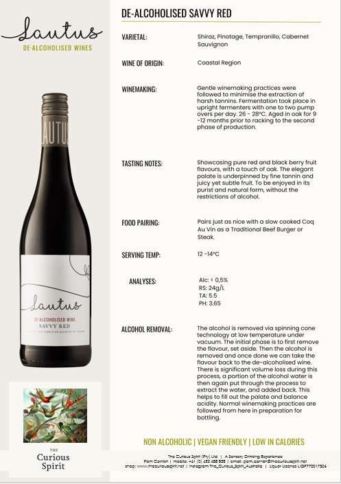 Lautus Award Winning De-Alcoholised Savvy Red Wine 750ml