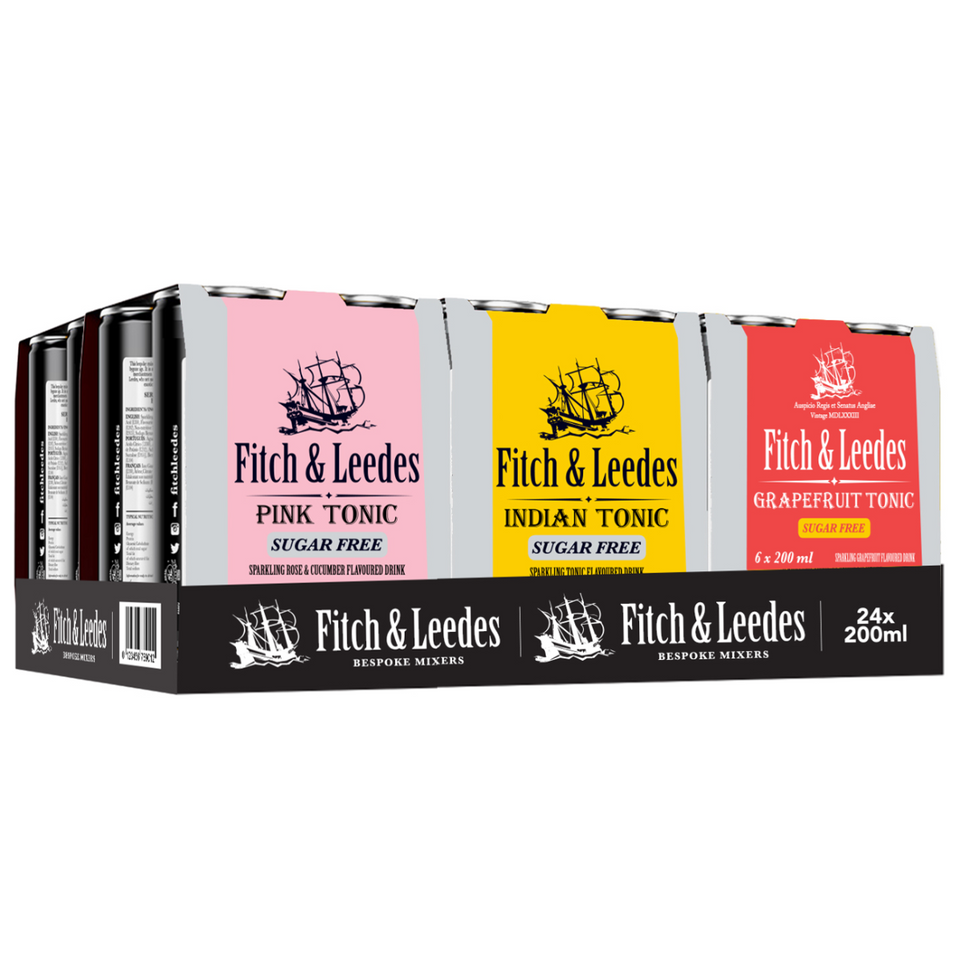Gift Pack Fitch & Leedes Sugar Free Trio - Pink, Grapefruit & Indian Tonics 24 x 200ml Case
