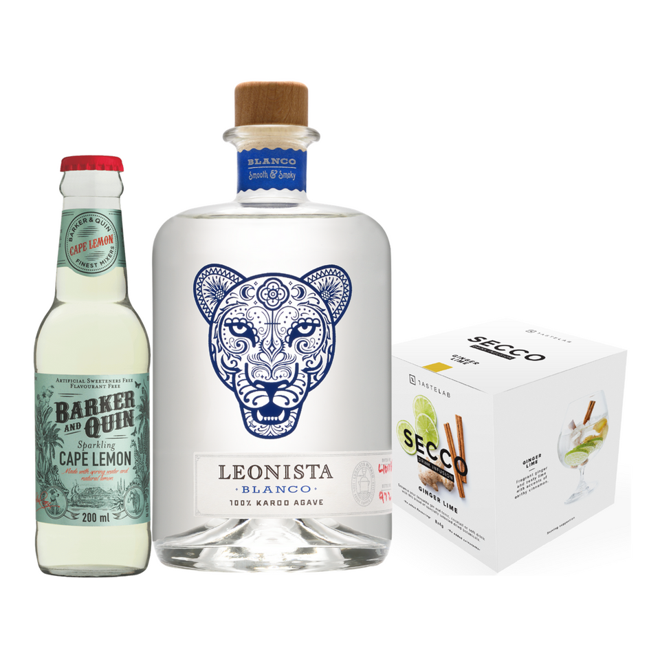 Gift Pack Leonista Blanco Agave, Barker Quin Cape Lemon Mixer, Secco Gift Pack