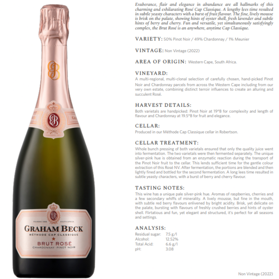 Graham Beck Brut Rose Sparkling Wine 750ml (12% Alc/Vol)