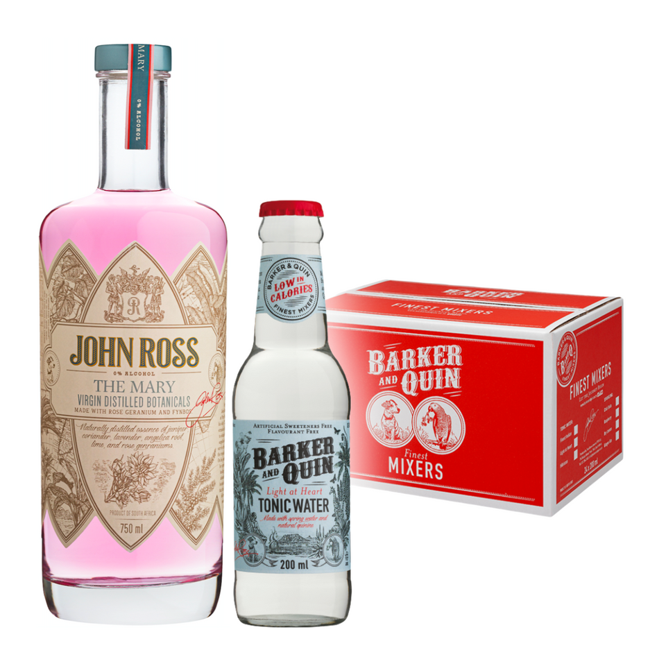 Gift Pack Duo John Ross The Mary 0% Gin 750ml, Light At Heart Tonic Water 24 x 200ml