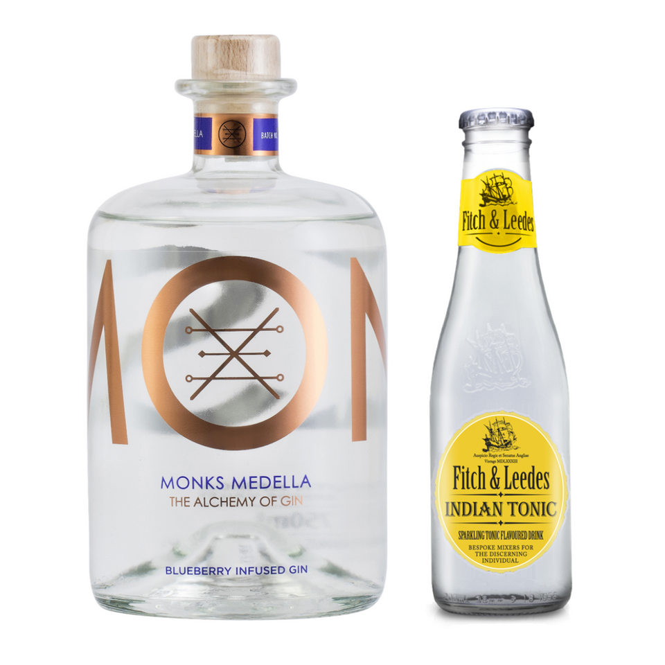 Gift Pack Monks Blueberry Gin 750ml, Indian Tonic 24 x 200ml