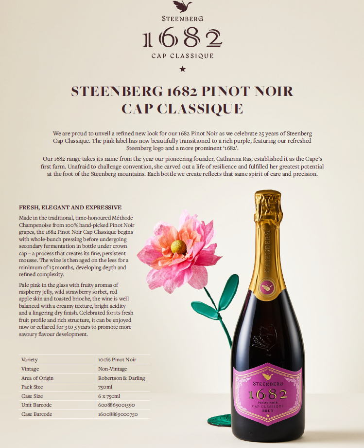 Steenberg 1682 Pinot Noir Rose Cap Classique (12.5% Alc/Vol)