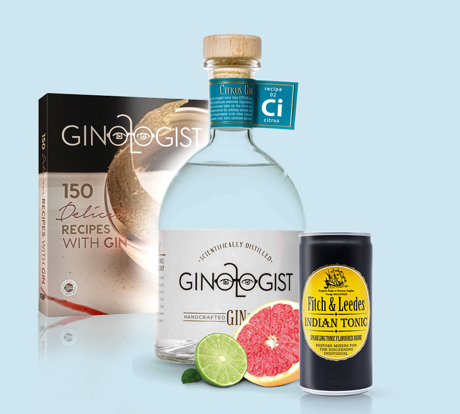 Ginologist Citrus Gin 40% 700ml and Indian Tonic & Cookbook Gift Pack