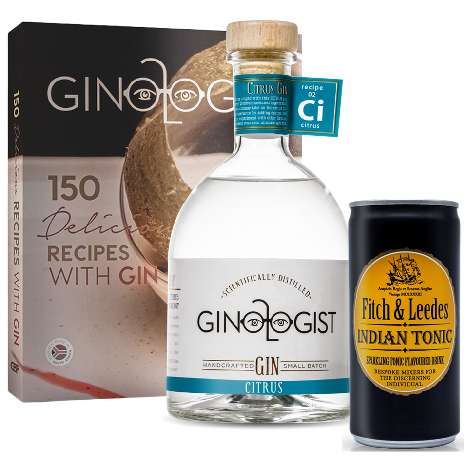 Ginologist Citrus Gin 40% 700ml and Indian Tonic & Cookbook Gift Pack